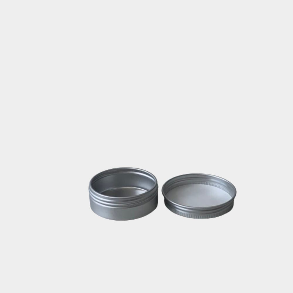 Silver round 25ml aluminum jar with cap opened